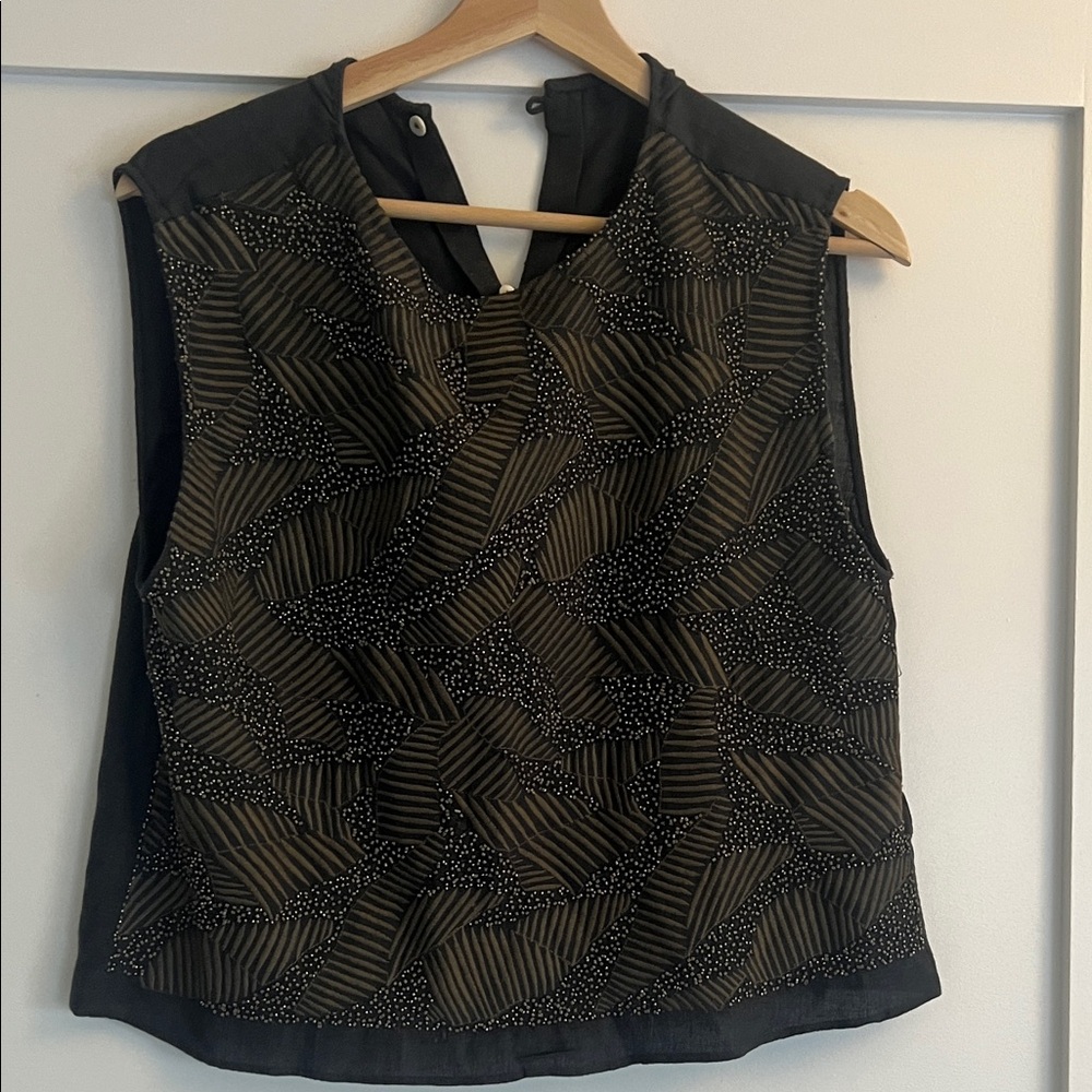 Massimo Dutti Black and Brown Geometric Blouse